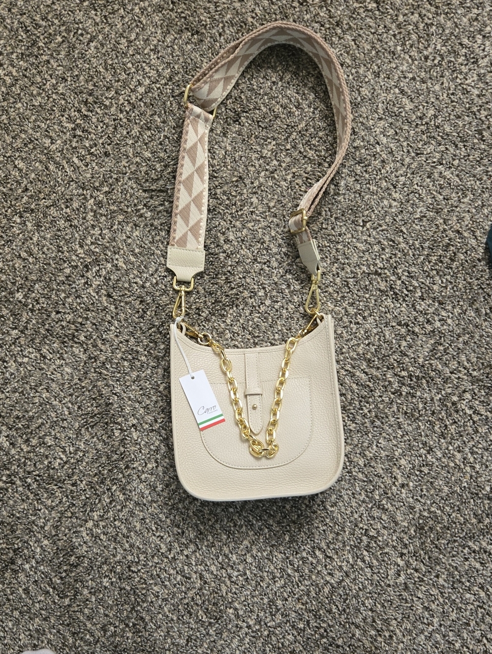 NWT Carro Positano Italian Grained Leather Crossbody Bag Cream Beige